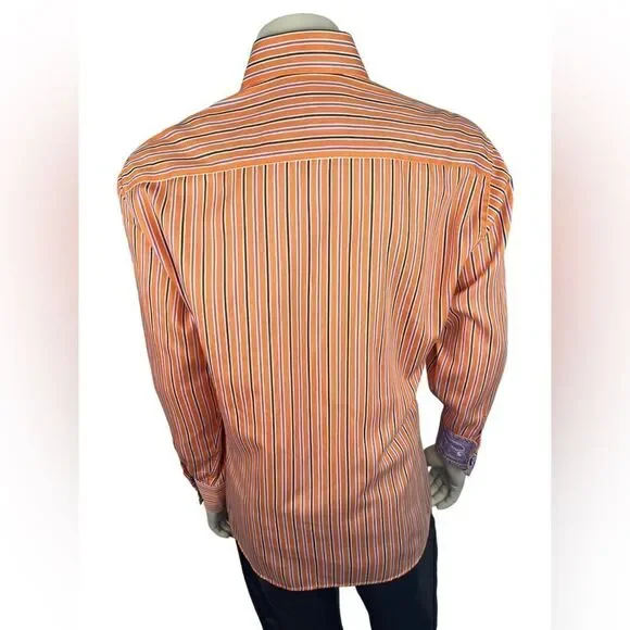 Striking Bertigo Tangerine/Hot Pink/Purple Striped L/S Dress Shirt NWOT Sz 5(XL) - Picture 2 of 9